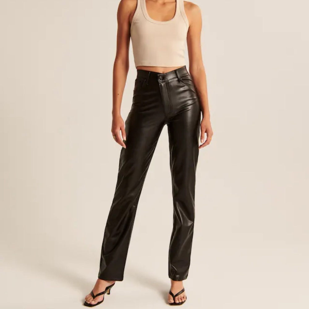 Abercrombie Criss-Cross Waistband Vegan Leather 90s Straight Pant